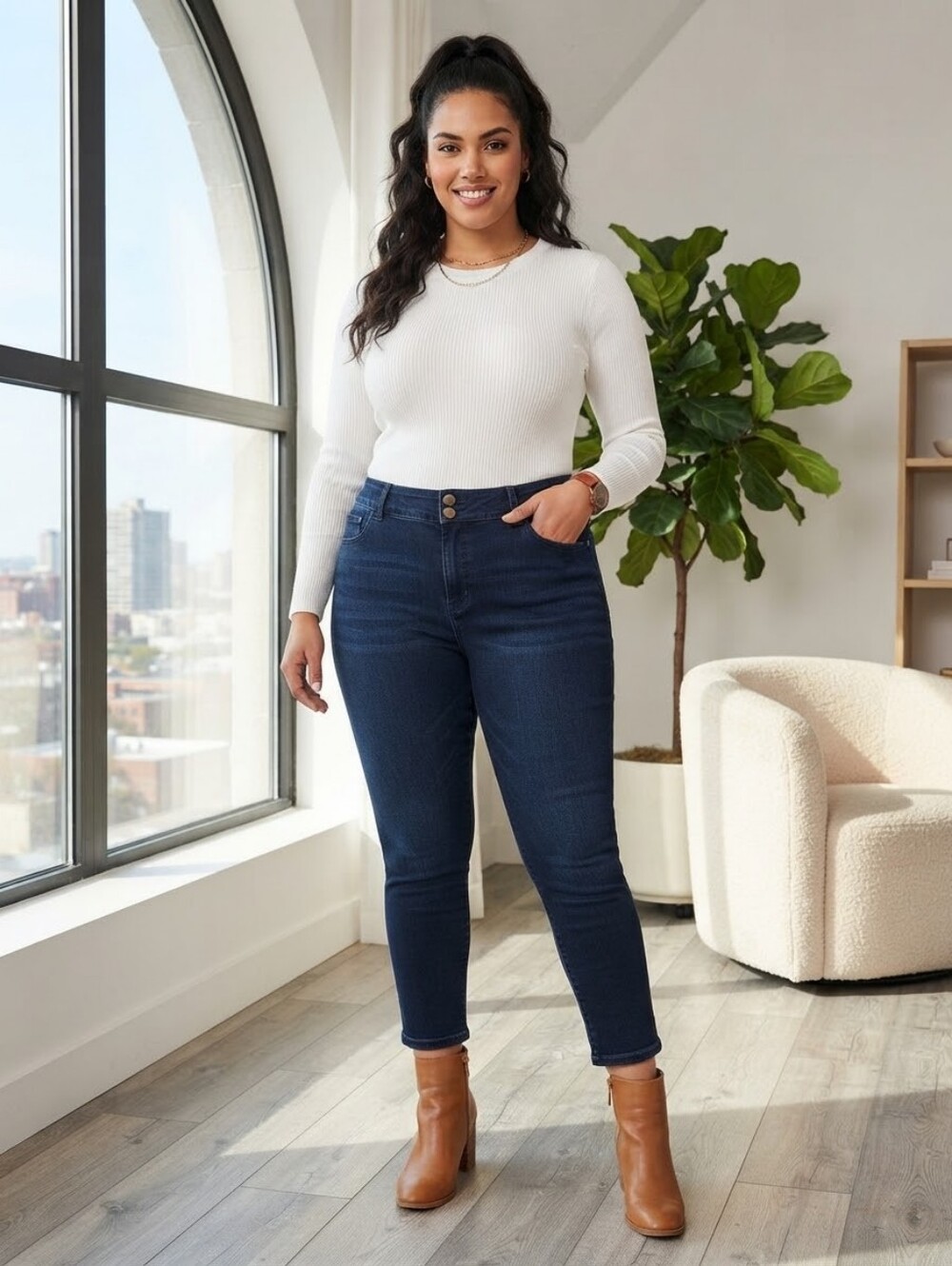 d.jeans Dark Wash Double Button Stretch Skinny Ankle Jeans | Size 20W